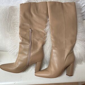 Matisse Taupe Knee-High Pointed Toe Block Heel Boots